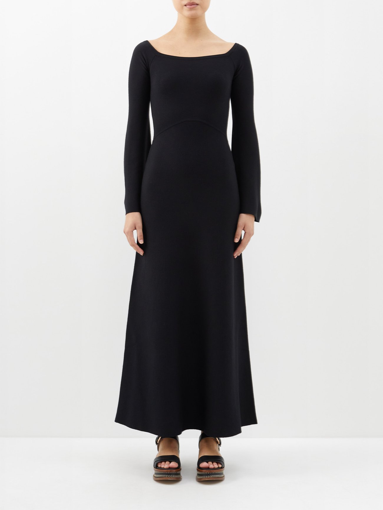 Black Shar off-the-shoulder merino-blend knitted dress | Gabriela ...