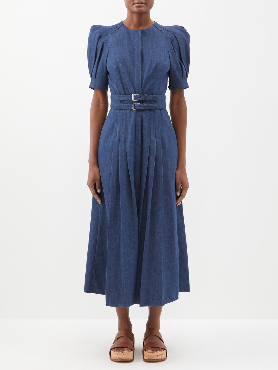 Blue Patricia puffed-sleeve pleated denim dress | Gabriela Hearst ...