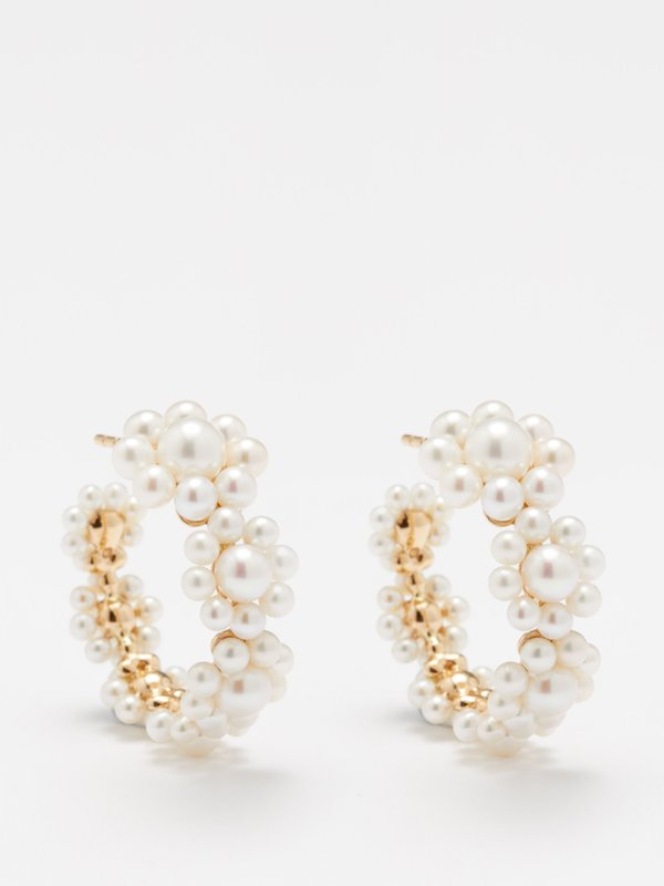 Sophie Bille Brahe Jardin Boucle pearl & 14kt gold hoop earrings