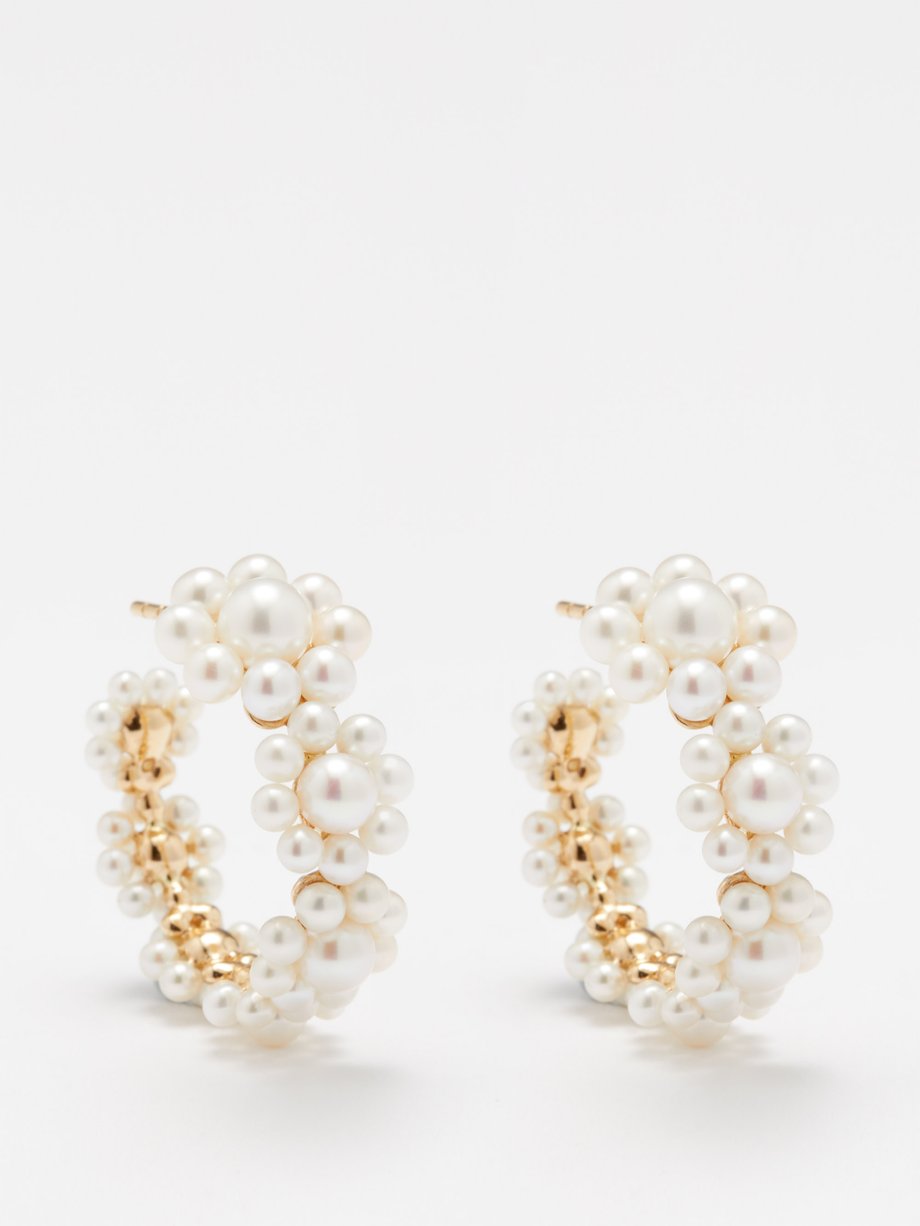 Gold Jardin Boucle pearl & 14kt gold hoop earrings | Sophie Bille Brahe ...