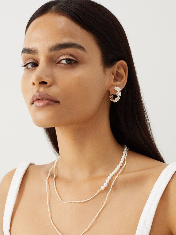 Sophie Bille Brahe Jardin Boucle pearl & 14kt gold hoop earrings
