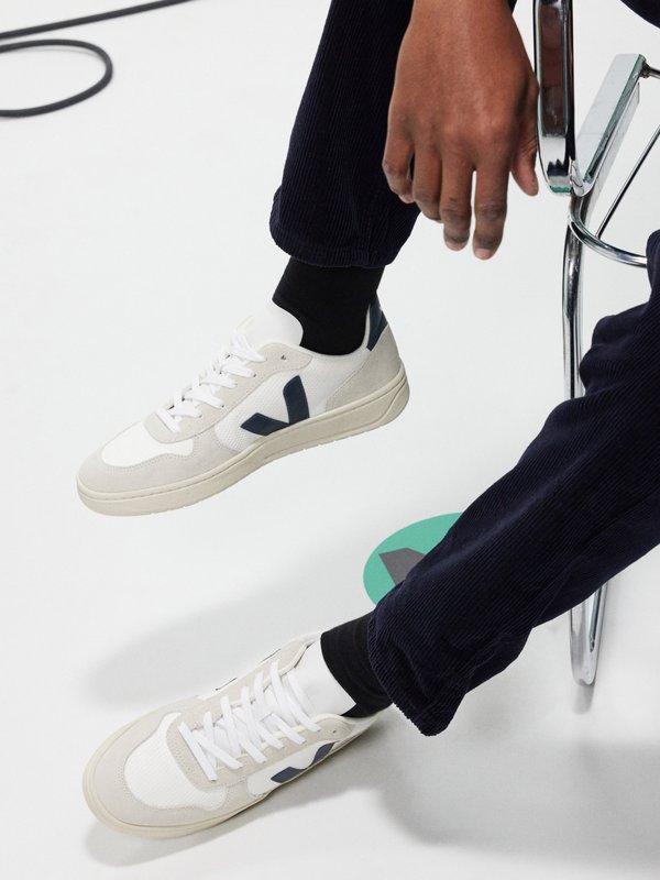 Veja V-10 suede and mesh trainers