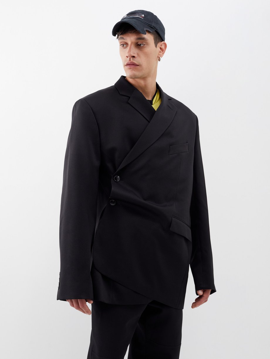 Asymmetric wrap-front twill oversized jacket
