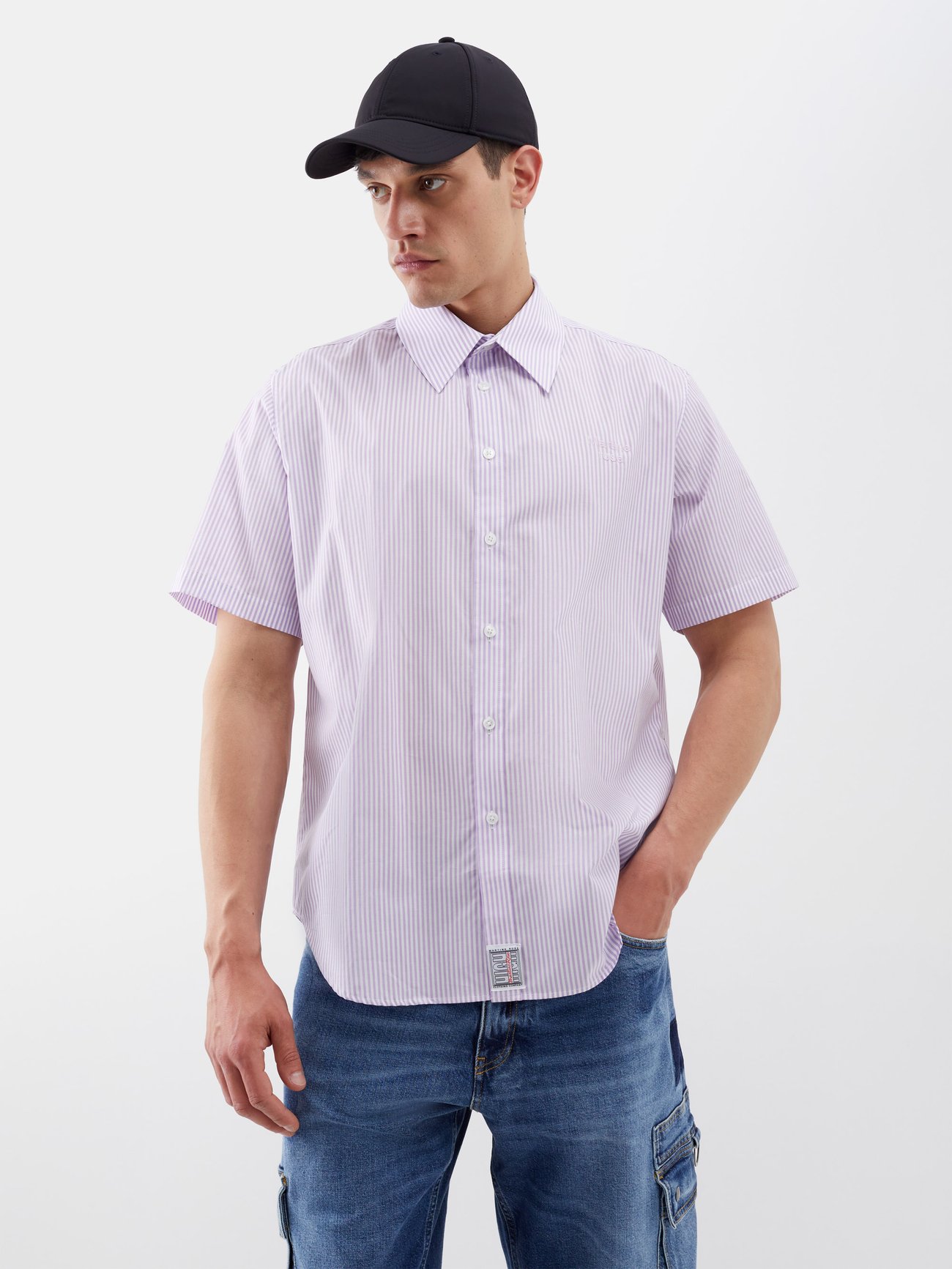 Martine Rose Classic Short Sleeve Shirt, Lilac/White Stripe