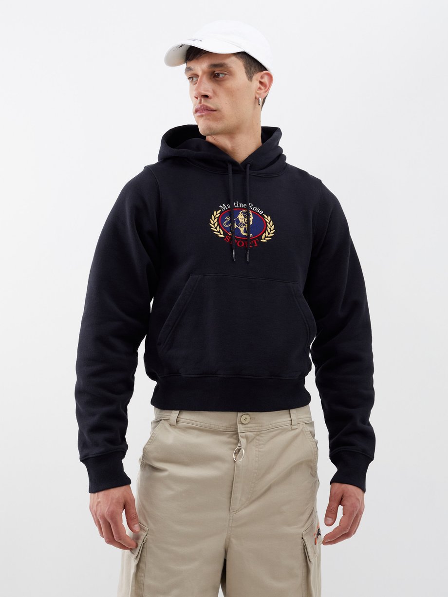 Black Shrunken logo-embroidered jersey hoodie | Martine Rose ...