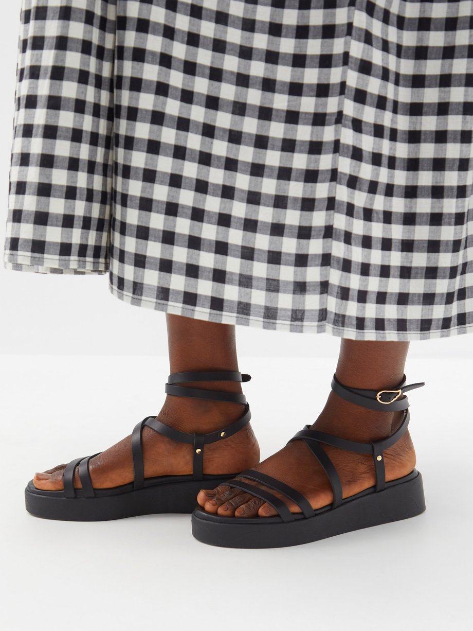 Black Aristea wraparound strap flatform sandals Ancient Greek