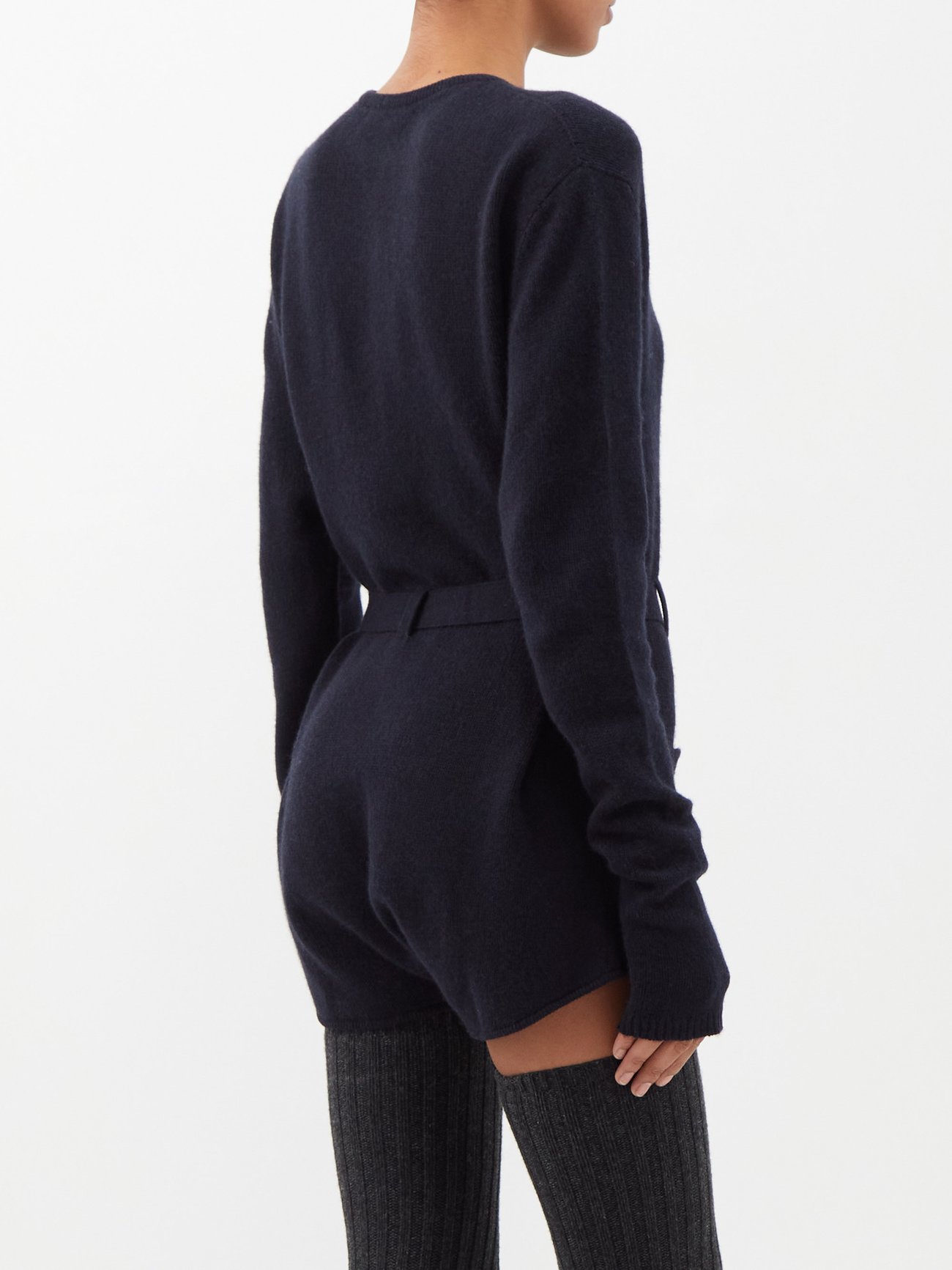 Navy Long-sleeved cashmere knitted bodysuit, Raey