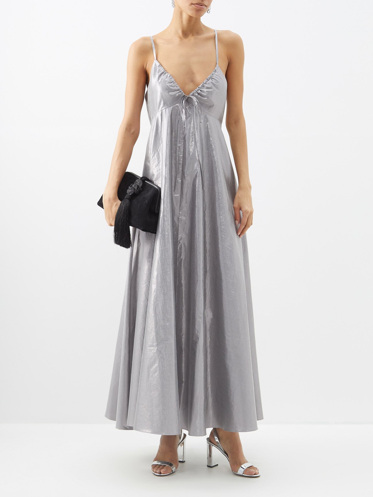 Silver Gloria cotton-lamé slip dress, FIL DE VIE