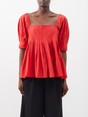 Lee Mathews Peony square-neck silk-blend blouse