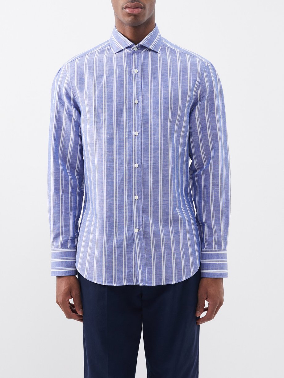 Blue Striped linen shirt | Brunello Cucinelli | MATCHESFASHION US