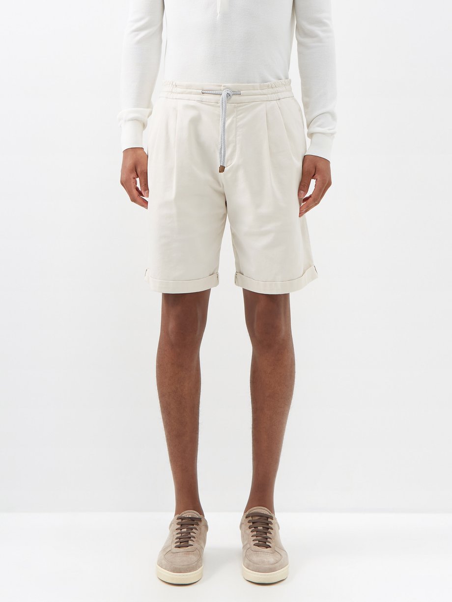 Neutral Pleated cotton-blend gabardine shorts | Brunello Cucinelli ...