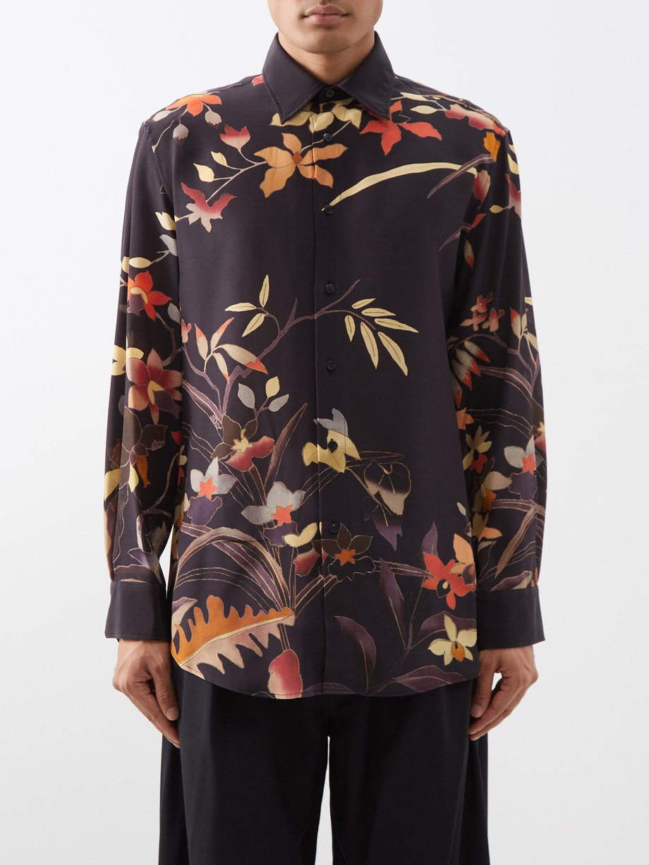 Black Botanical-print silk-crepe shirt | Etro | MATCHESFASHION UK