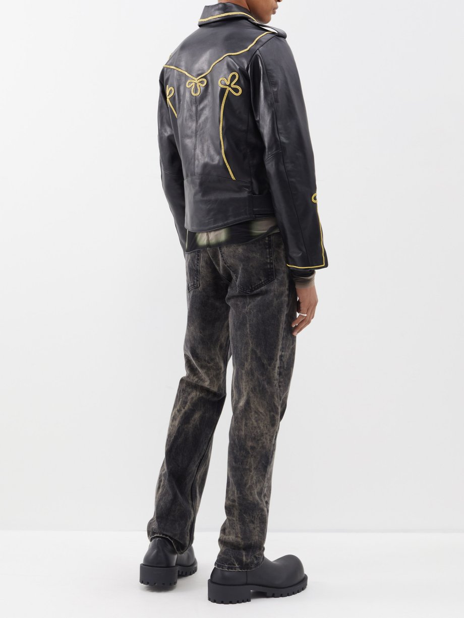Black Lieutenant belted embroidered leather jacket | Youths In