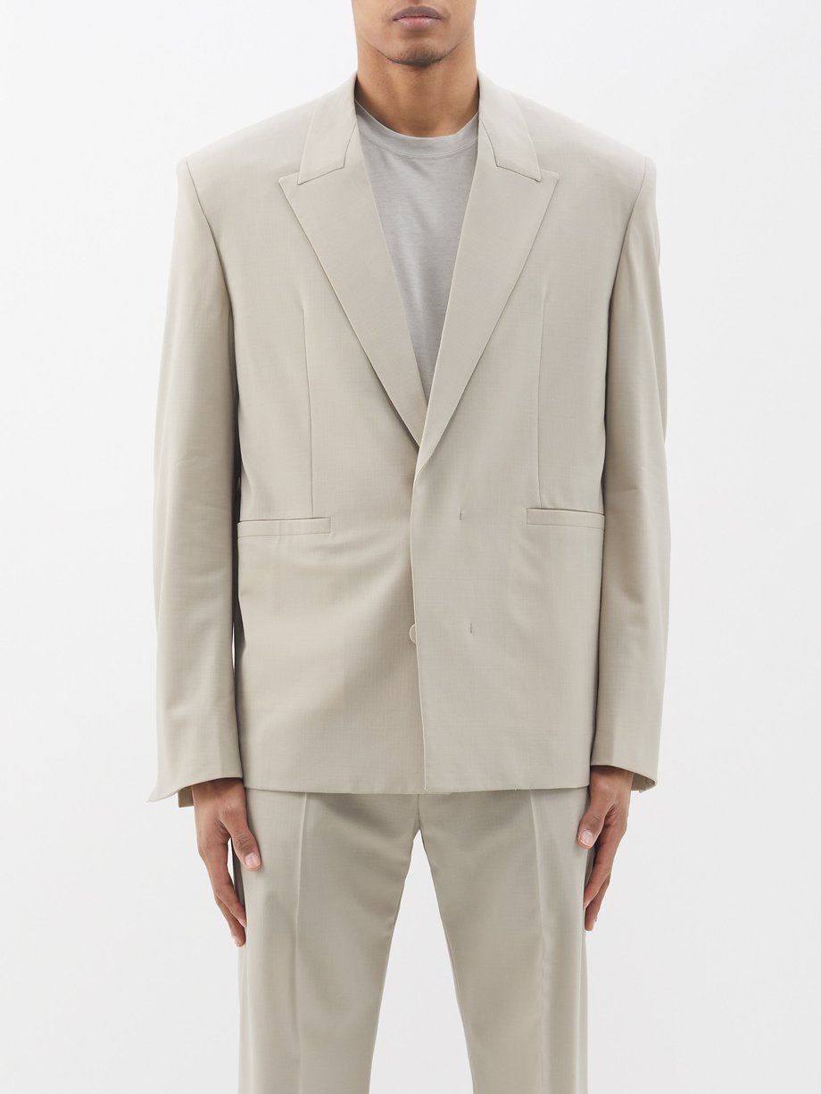 Grey Oversized-shoulder wool-blend suit jacket | Givenchy