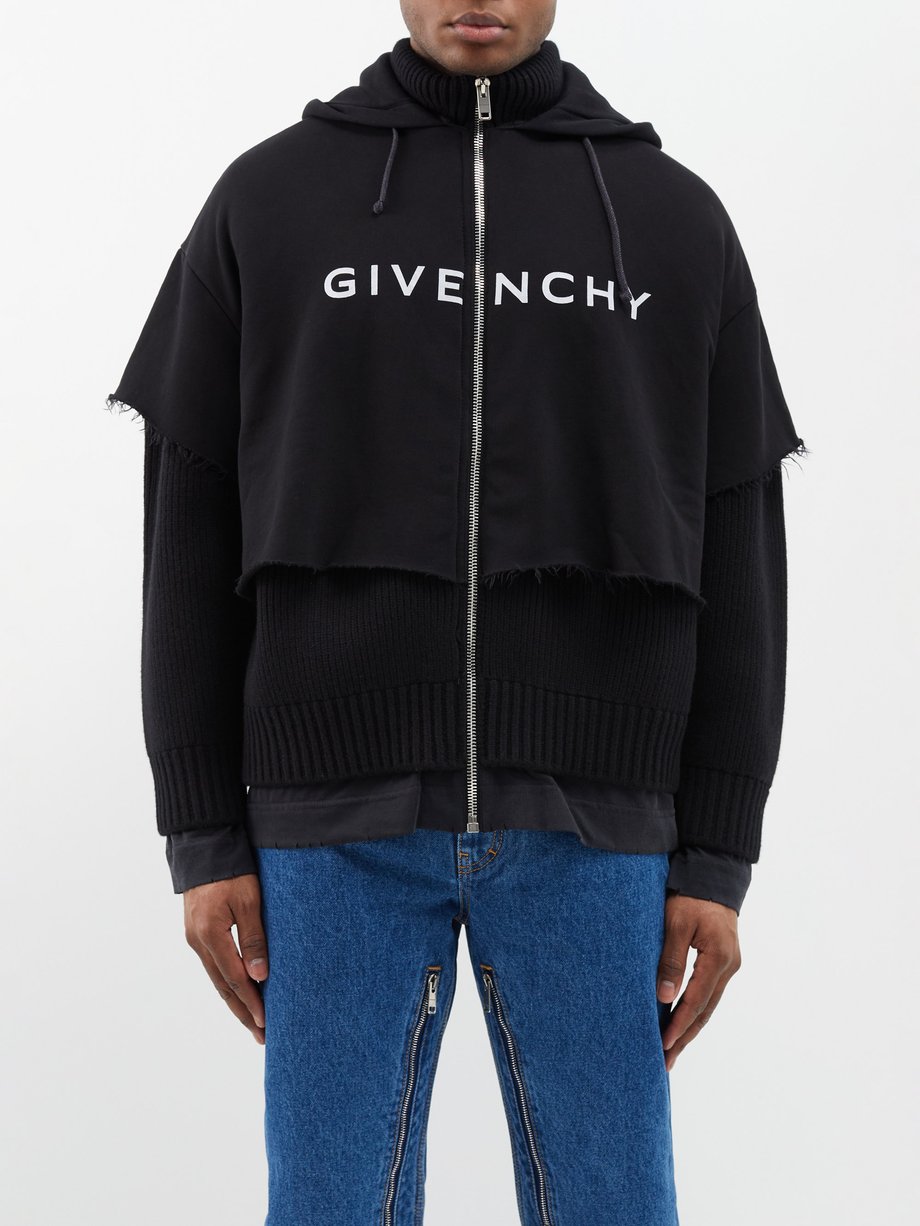 Black Logo-print layered cotton wool-blend hoodie Givenchy | US