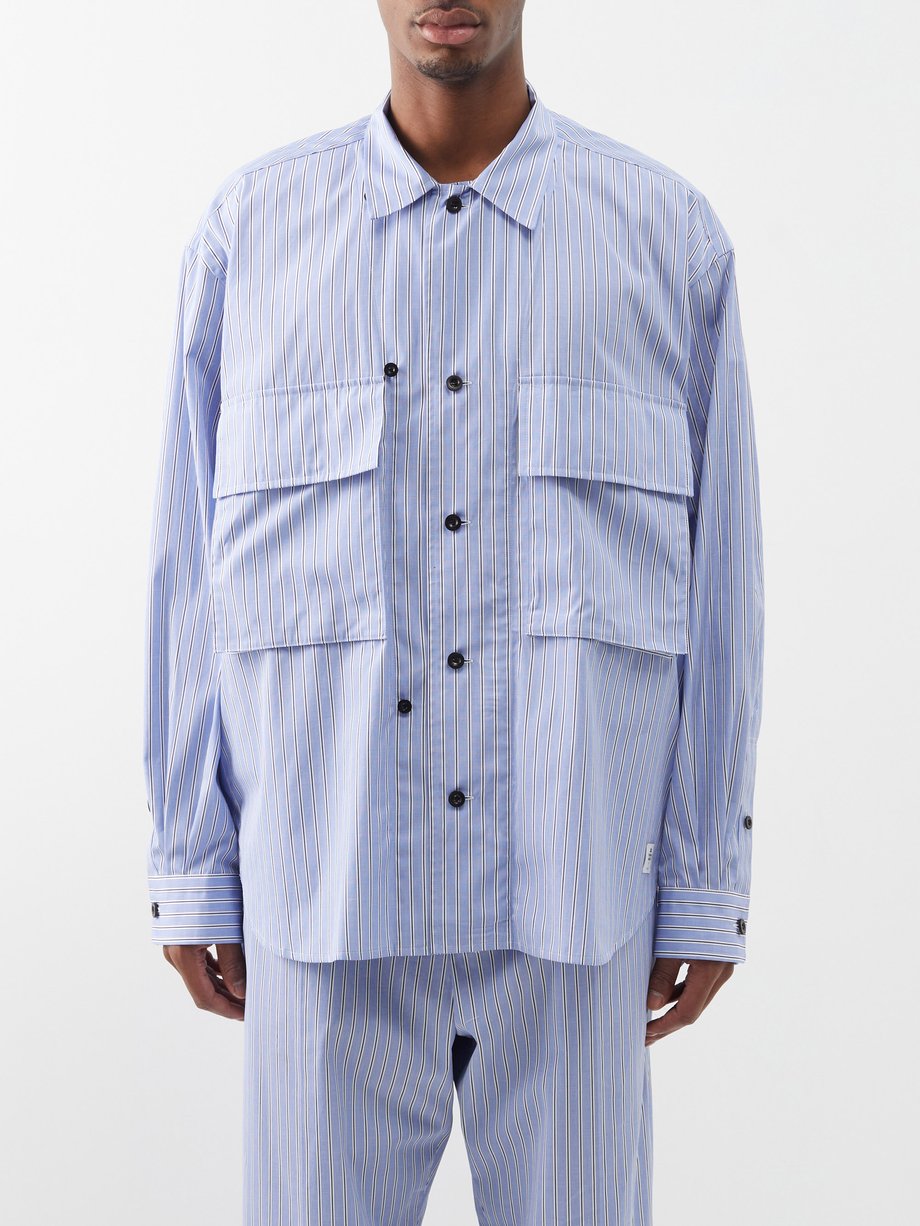X Thomas Mason striped cotton-poplin shirt
