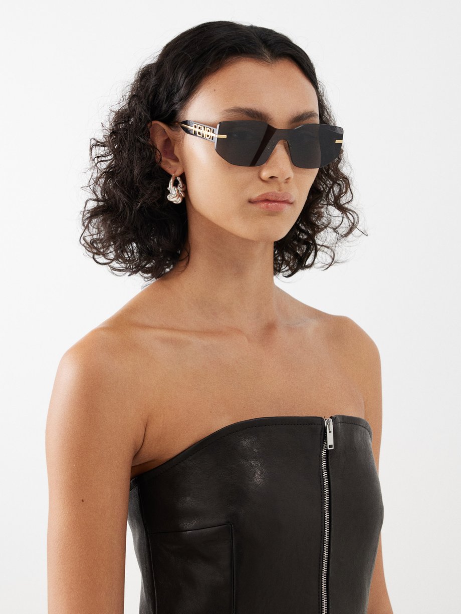 Black Fendi Way shield-lens sunglasses | Fendi Eyewear | MATCHES UK