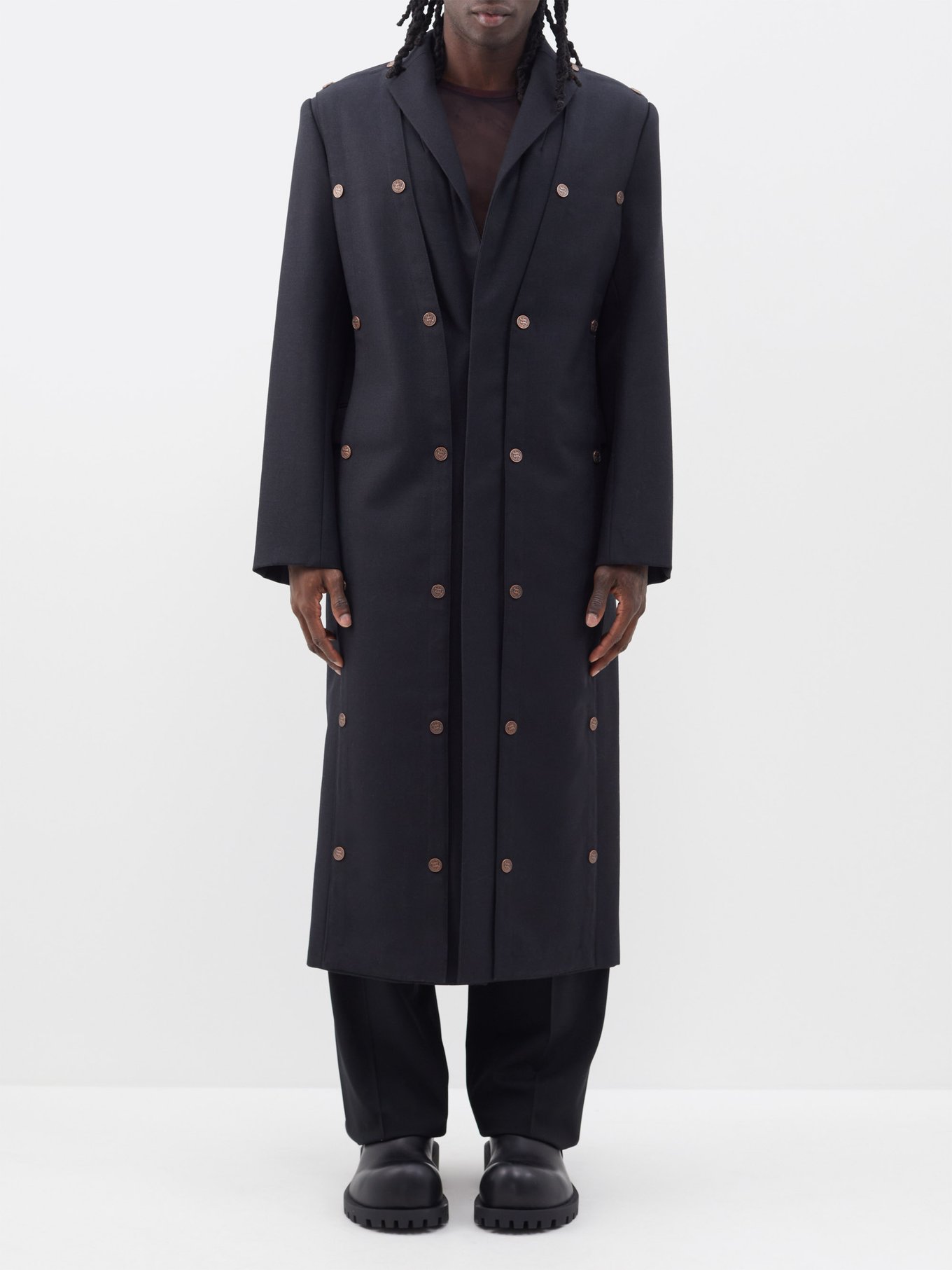 Snap-button panel wool-twill maxi coat video