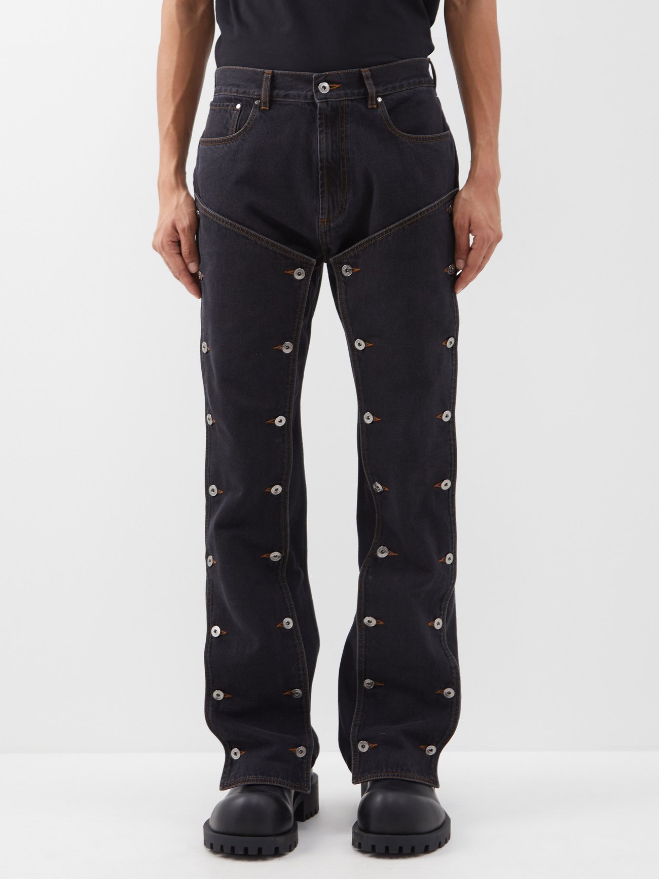 Buttoned-panel straight-leg jeans