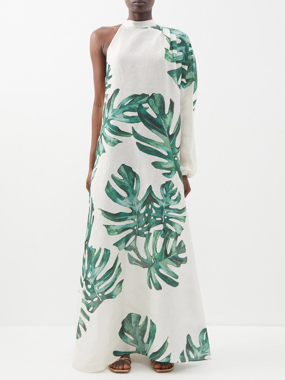 White Eden leaf-print linen-blend kaftan | Raquel Diniz | MATCHES UK