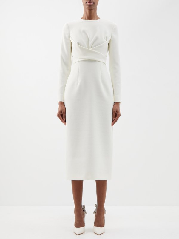 White Emmett crossover-panel crepe midi dress | Emilia Wickstead ...