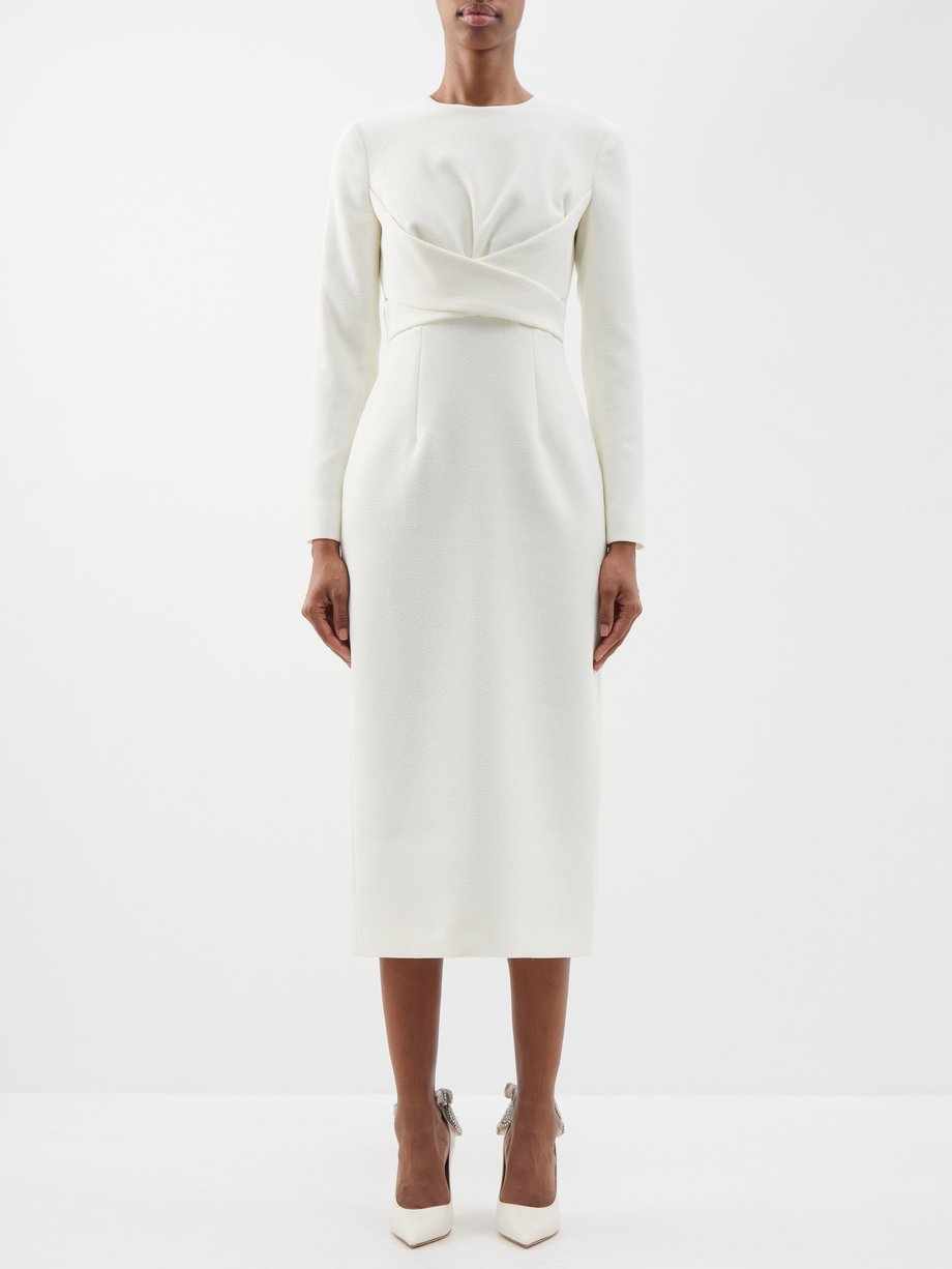 White Emmett crossover-panel crepe midi dress | Emilia Wickstead ...
