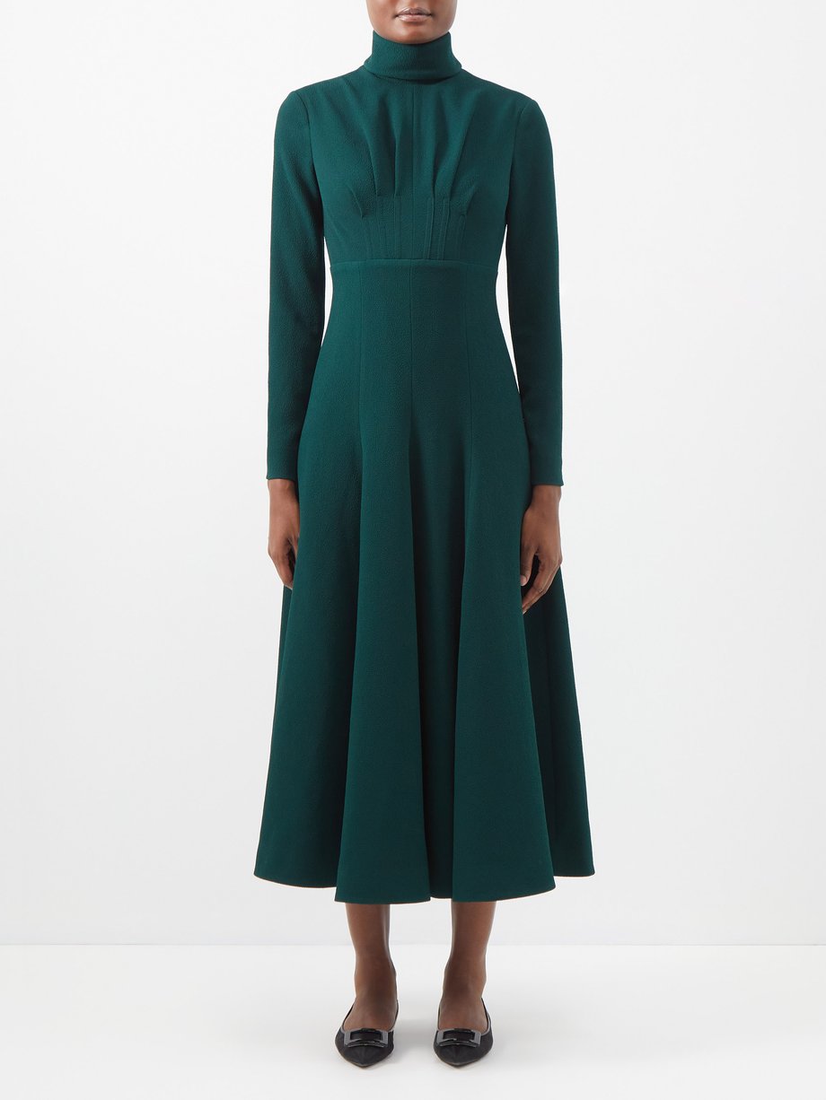 Green Oakley high-neck gathered crepe dress | Emilia Wickstead ...