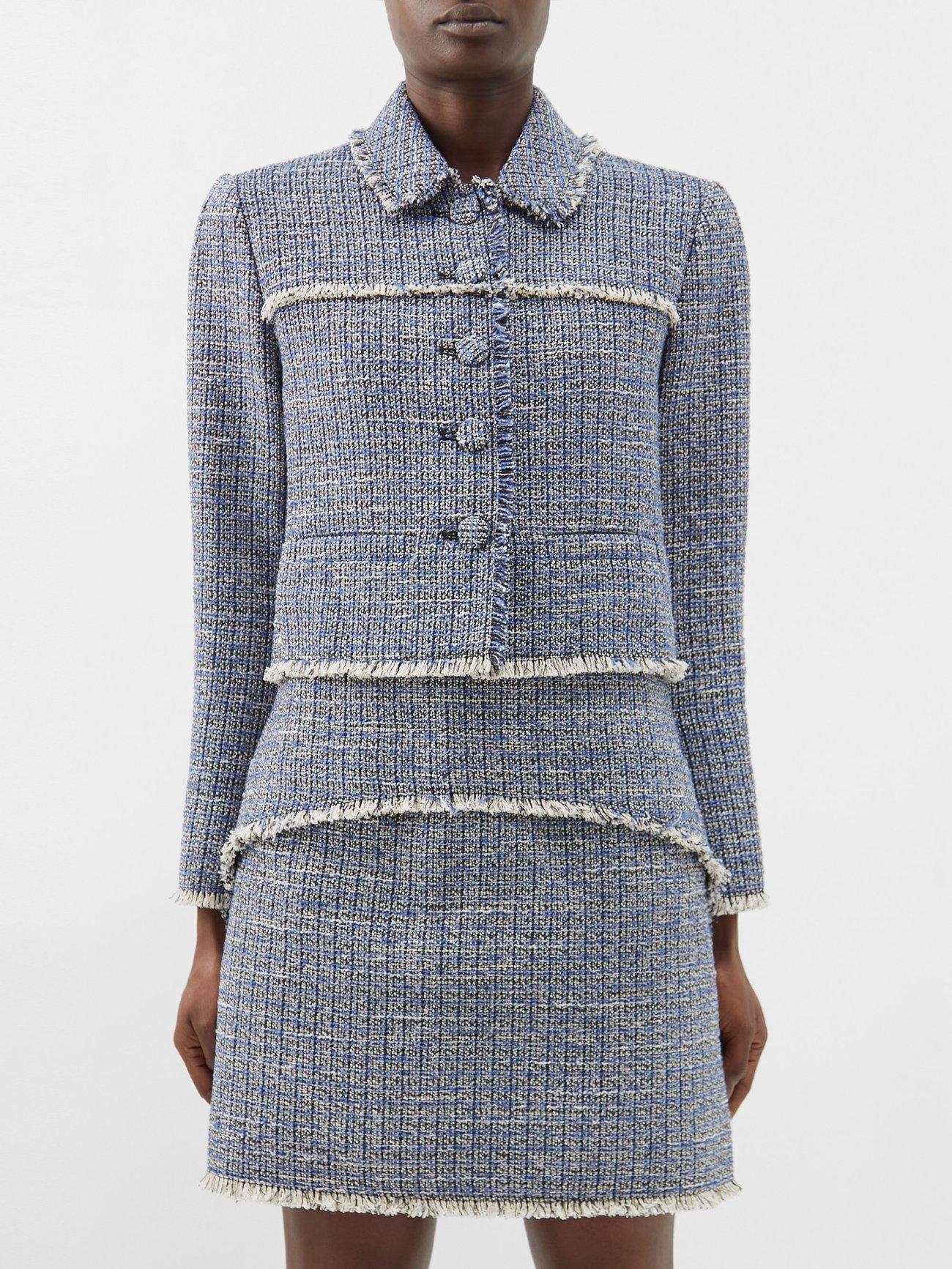 Blue Cropped tweed jacket, Proenza Schouler White Label
