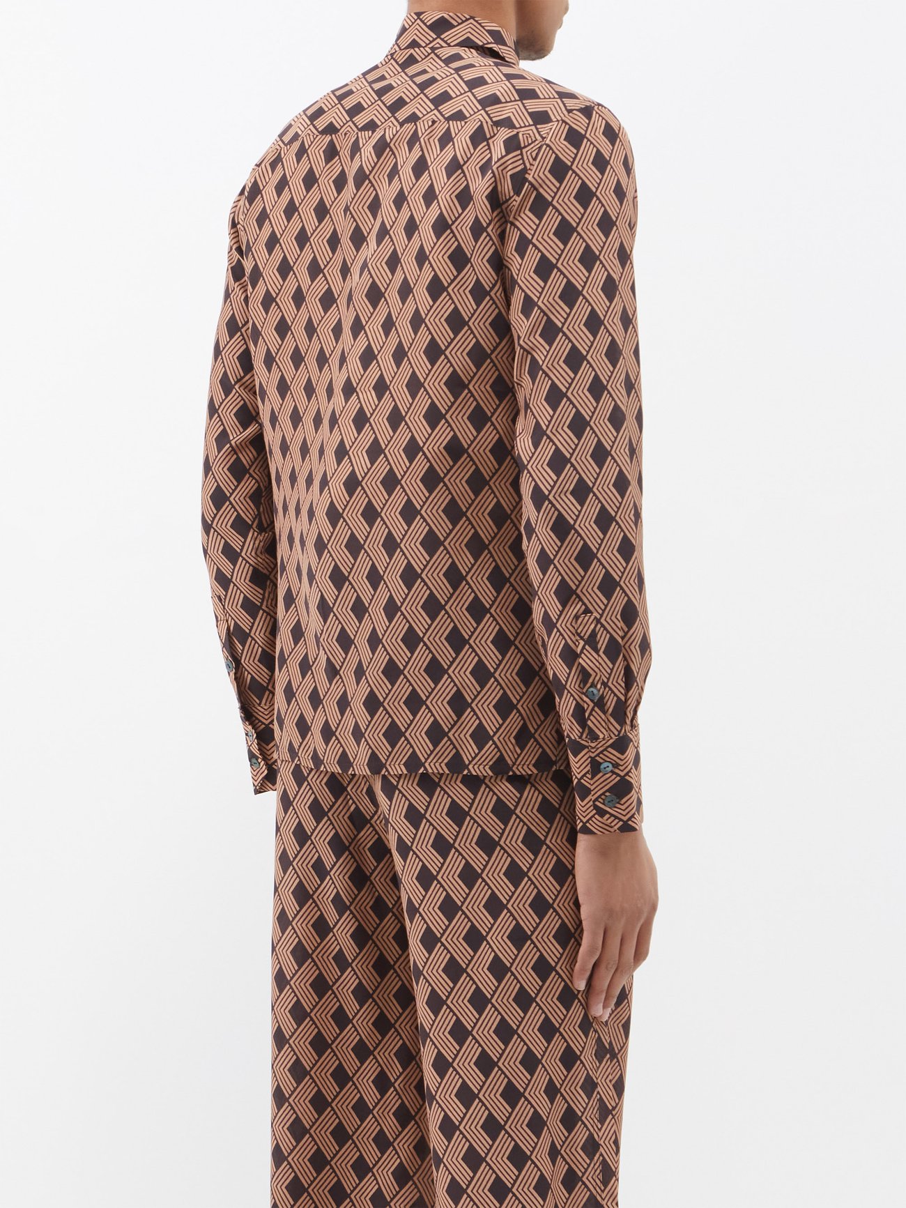 Brown Geometric-print silk-twill shirt, 73 London