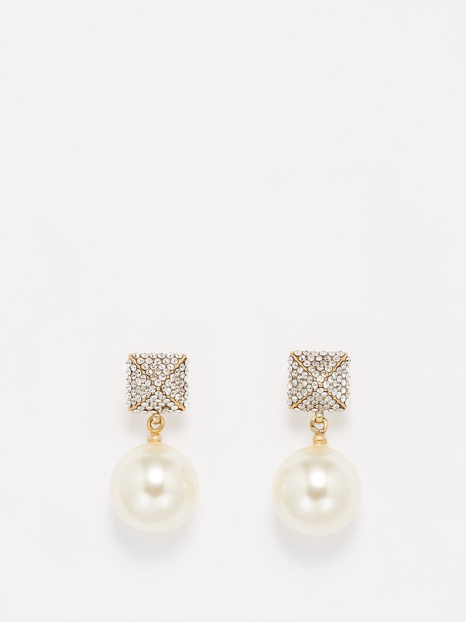 Pearl Rockstud crystal-embellished faux-pearl earrings | Valentino ...