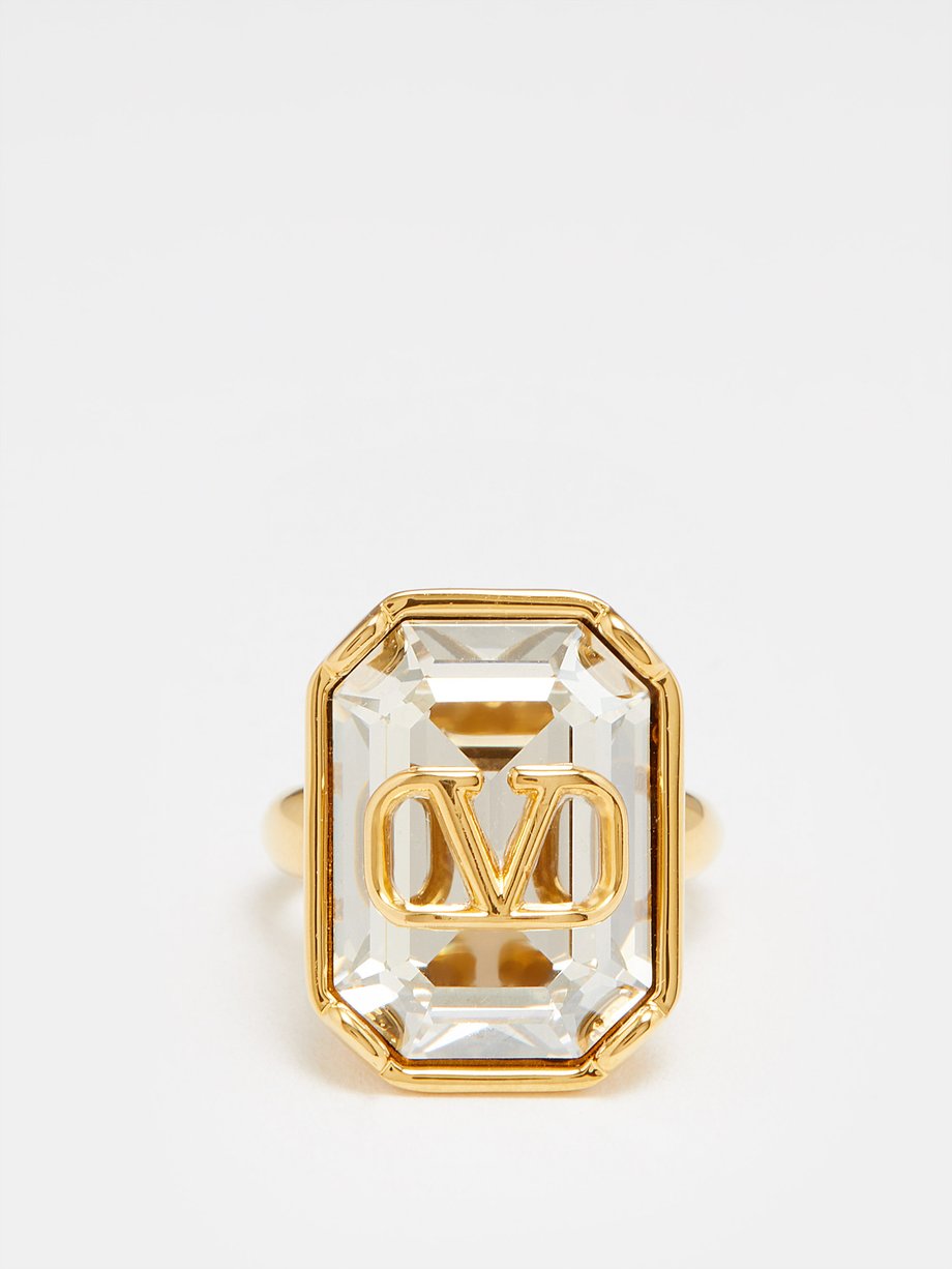 Valentino Garavani V-Logo Crystal Ring