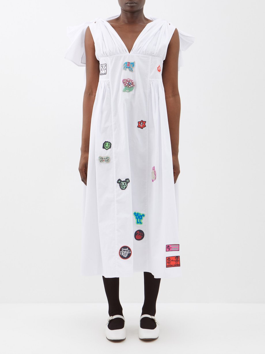 White Cradler tie-shoulder badge cotton midi dress | Chopova