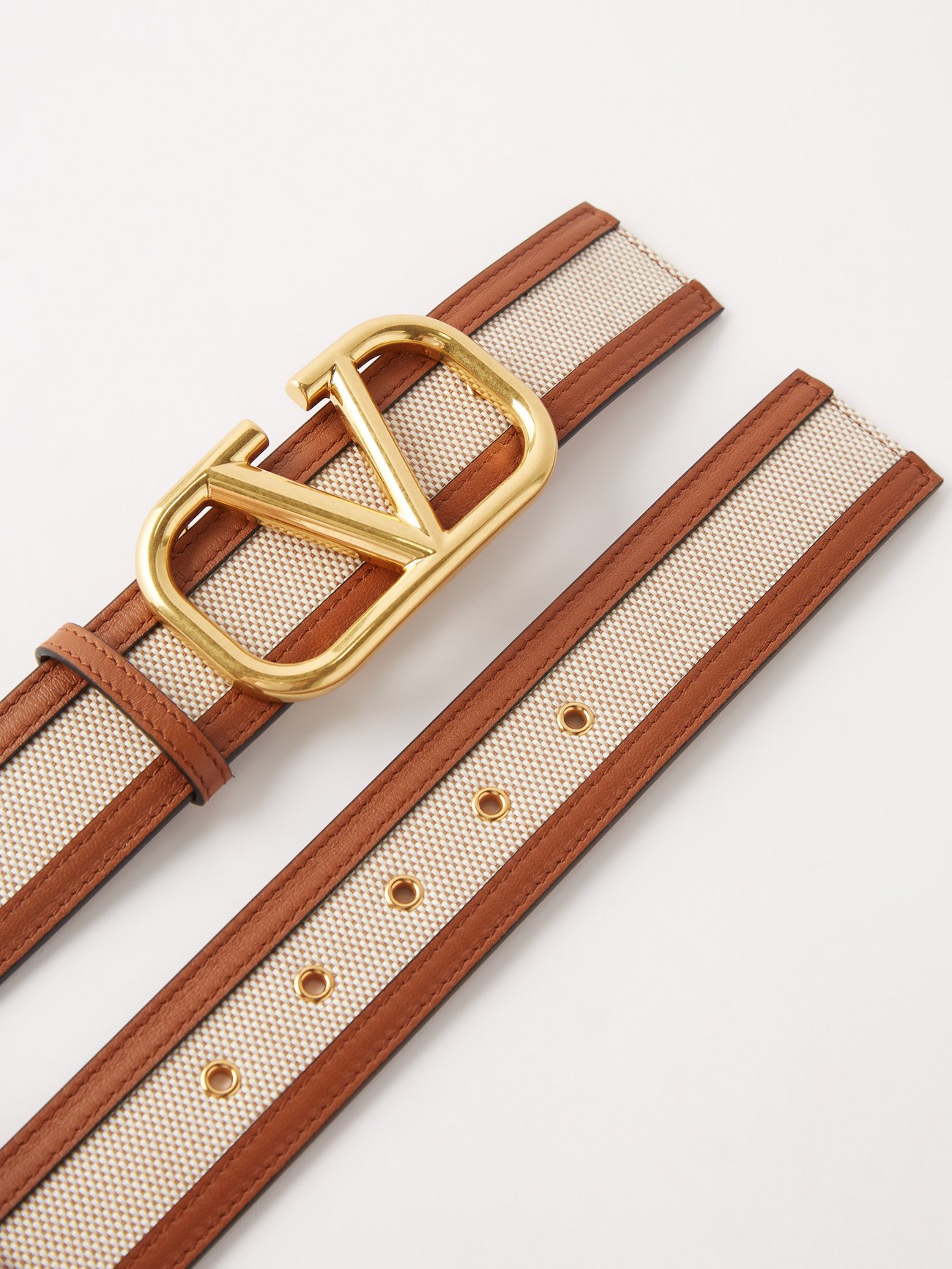V Logo Leather Trimmed Belt in Brown - Valentino Garavani
