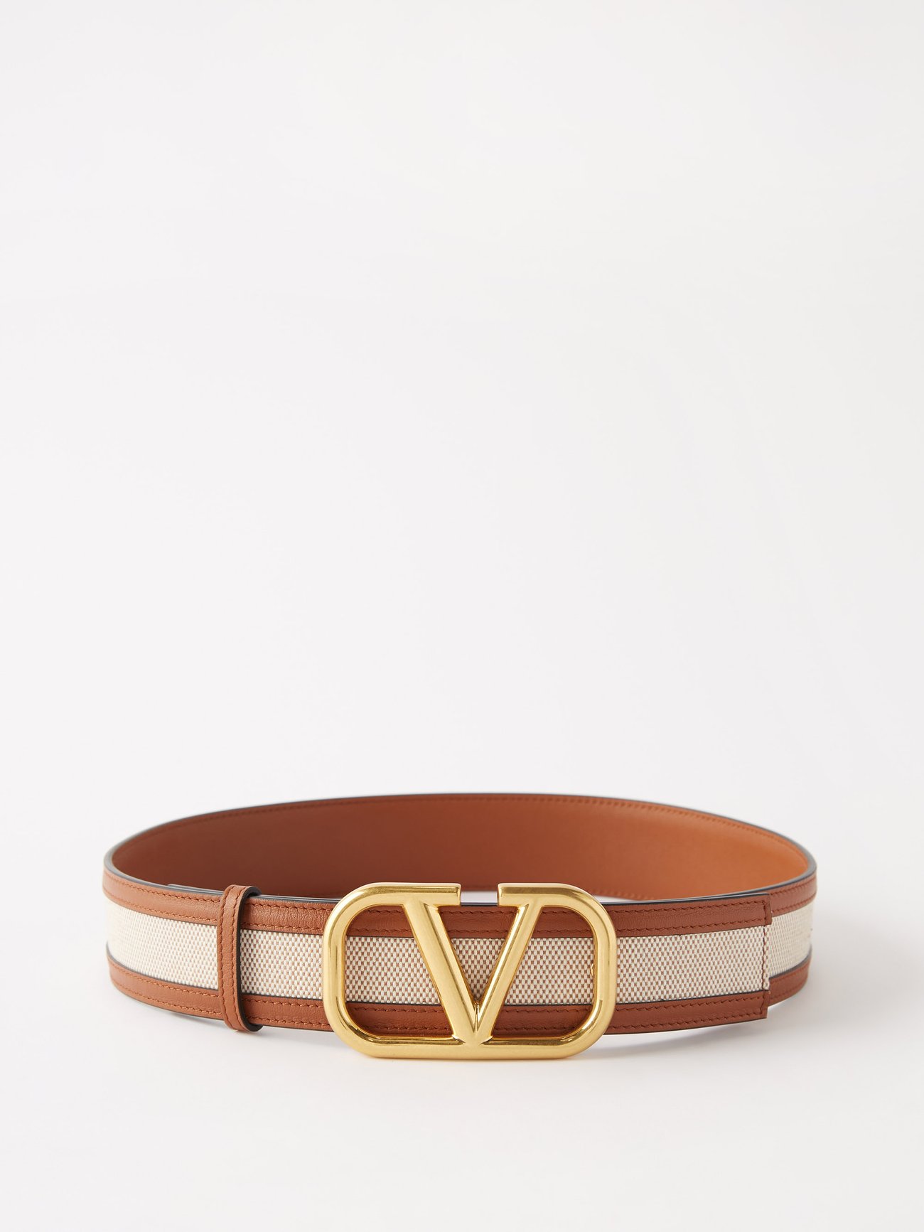 V Logo Leather Trimmed Belt in Brown - Valentino Garavani