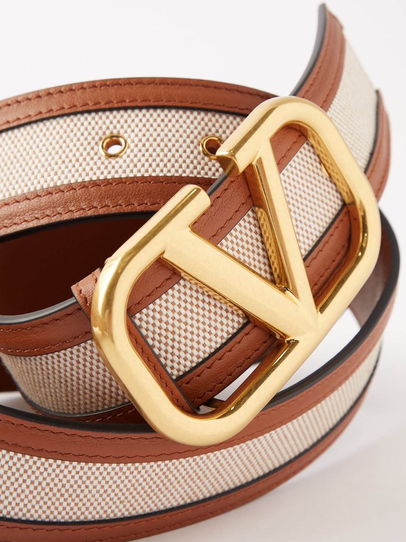 V Logo Leather Trimmed Belt in Brown - Valentino Garavani