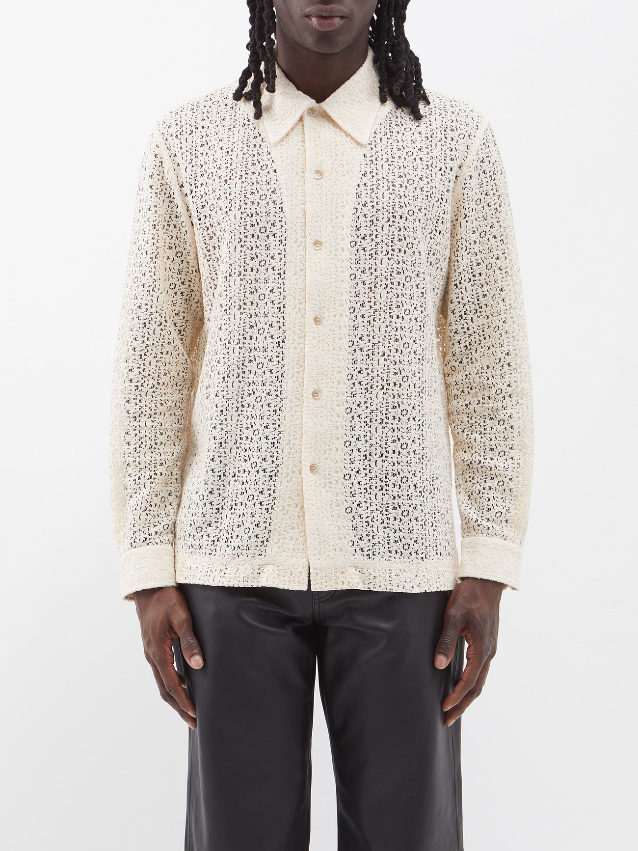 Jagou floral-crochet cotton shirt