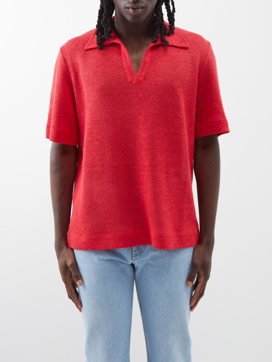 Red Mate crocheted-linen polo shirt | Séfr | MATCHESFASHION US