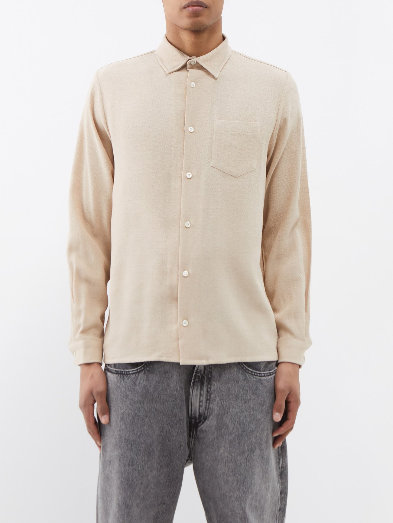 Beige Hampus textured-crepe shirt | Séfr | MATCHES UK