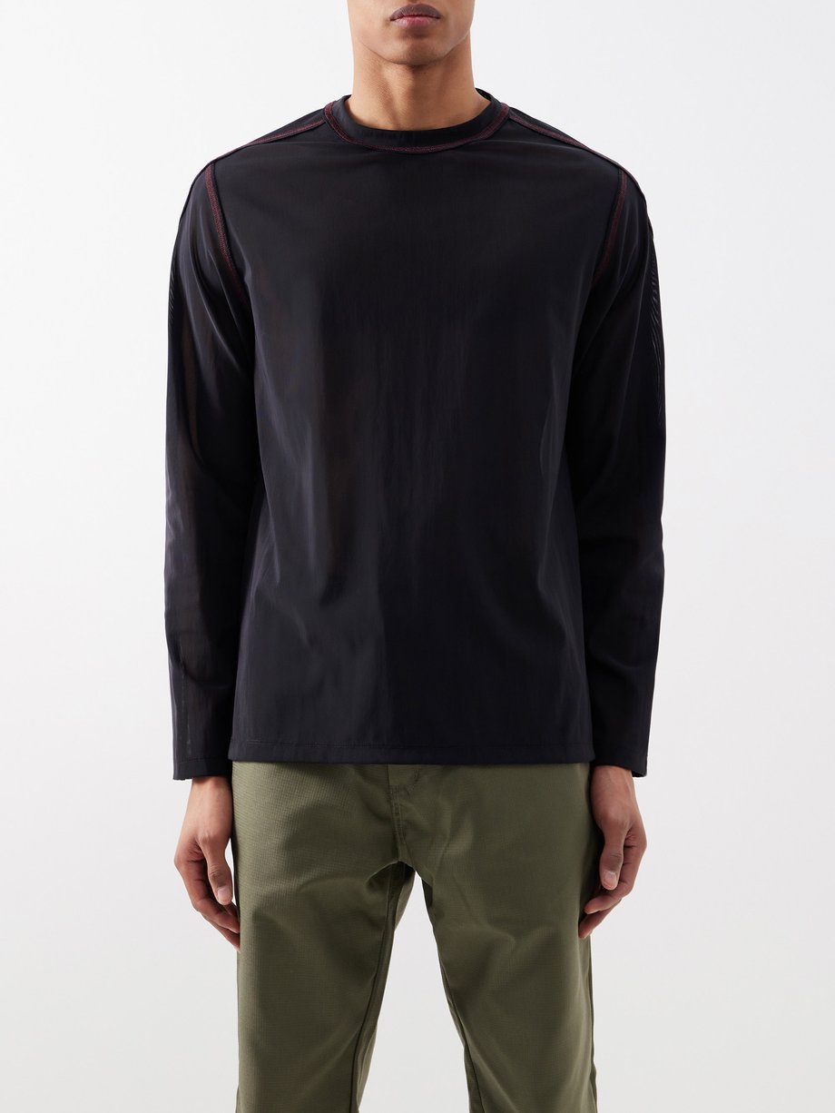 Boxed seam-stitched technical-mesh top