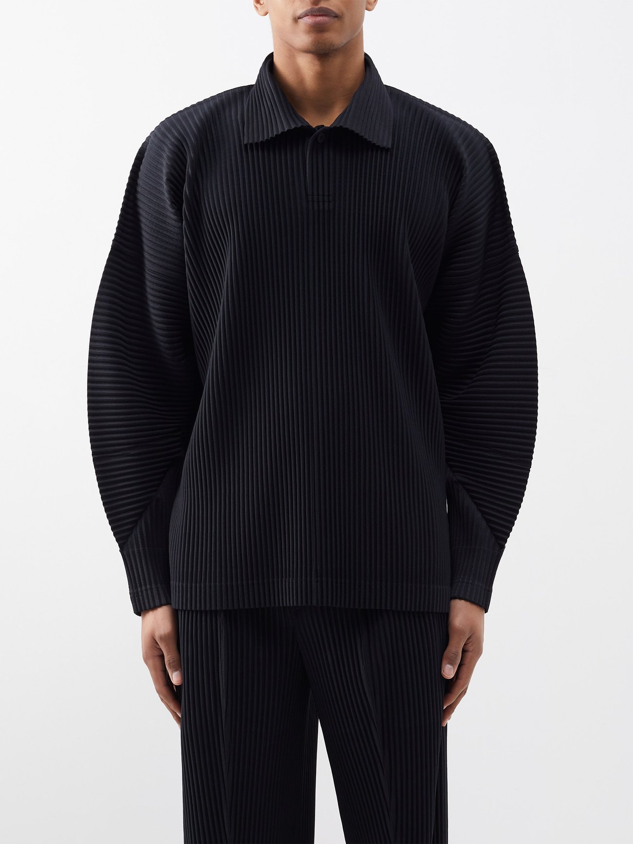 Black Technical-pleated polo shirt | Homme Plissé Issey Miyake