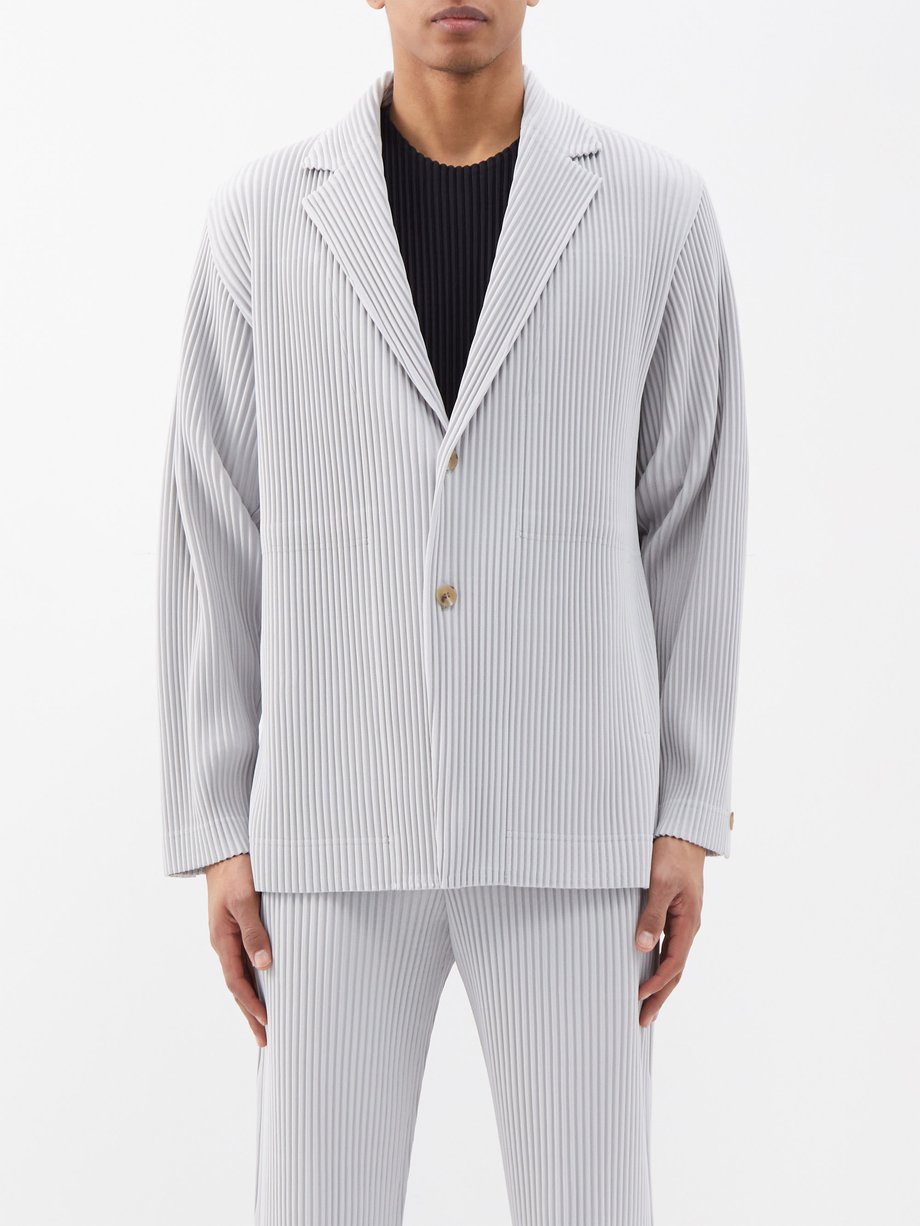 Grey Single-breasted technical-pleated blazer | Homme Plissé Issey ...