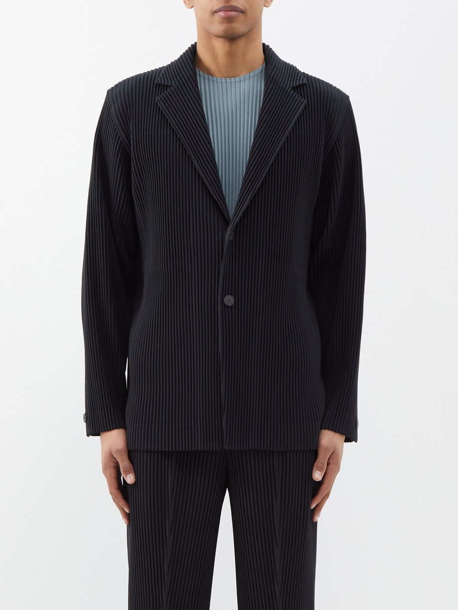 Black Single-breasted technical-pleated suit jacket | Homme Plissé ...