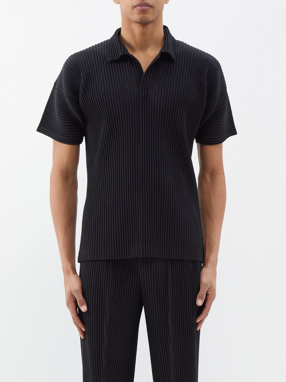 Black Technical-pleated polo shirt | Homme Plissé Issey Miyake