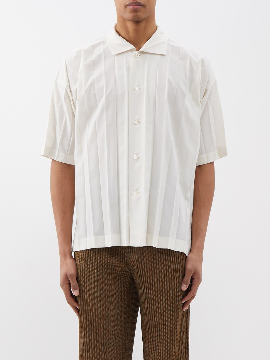 White Technical-pleated short-sleeved shirt | Homme Plissé Issey