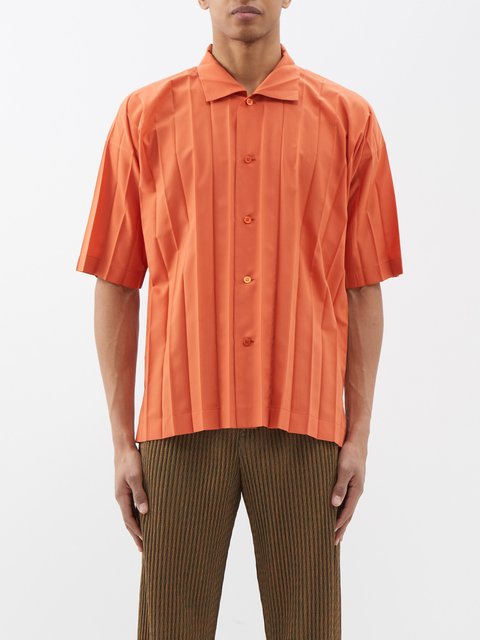 White Technical-pleated short-sleeved shirt