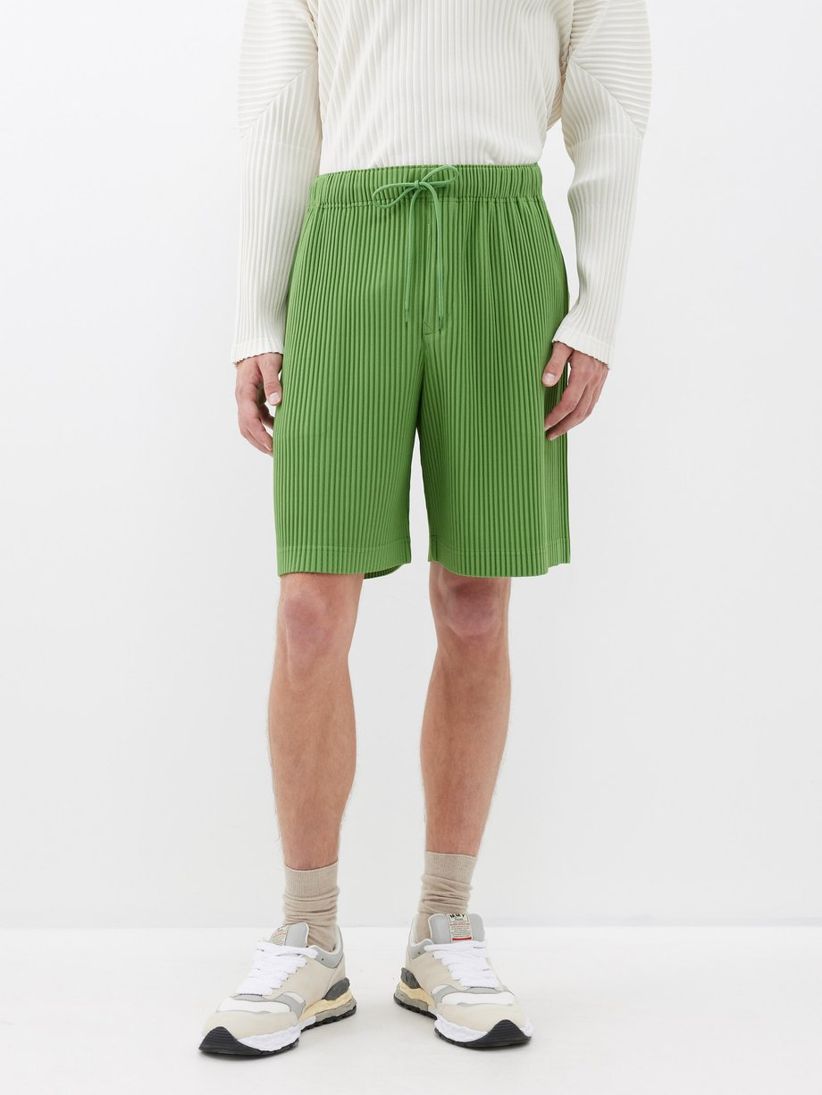 Green Technical-pleated shorts | Homme Plissé Issey Miyake | MATCHES UK
