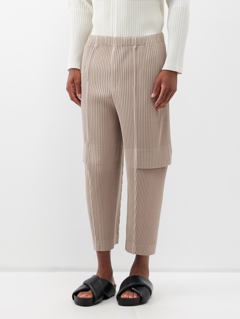 Beige Technical-pleated cargo trousers | Homme Plissé Issey Miyake ...