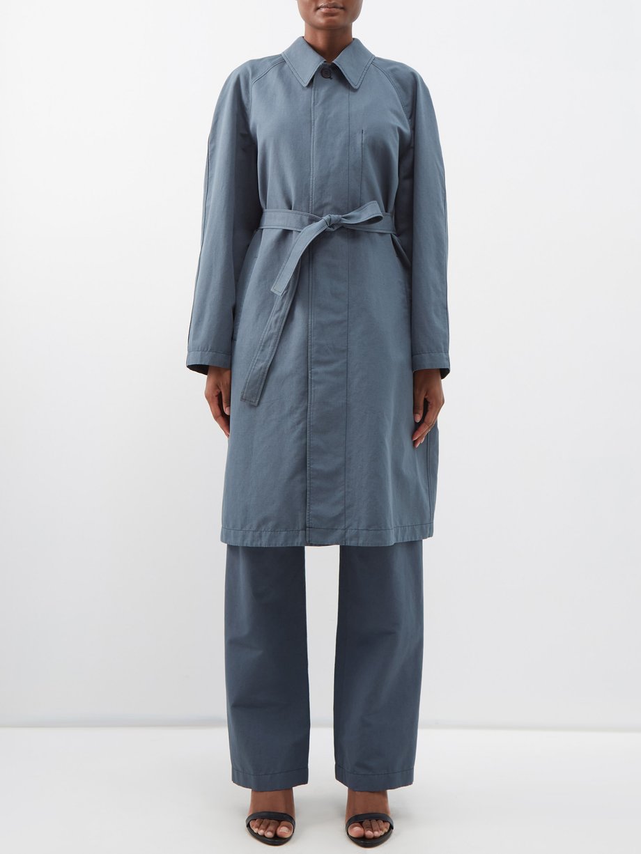 Blue Belted linen-blend coat | Lemaire | MATCHESFASHION UK