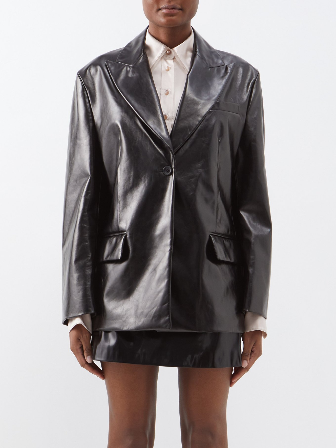 아크네 스튜디오 블랙 르페이지 가죽 재킷 | 매치스패션, 모던 럭셔리 온라인 쇼핑