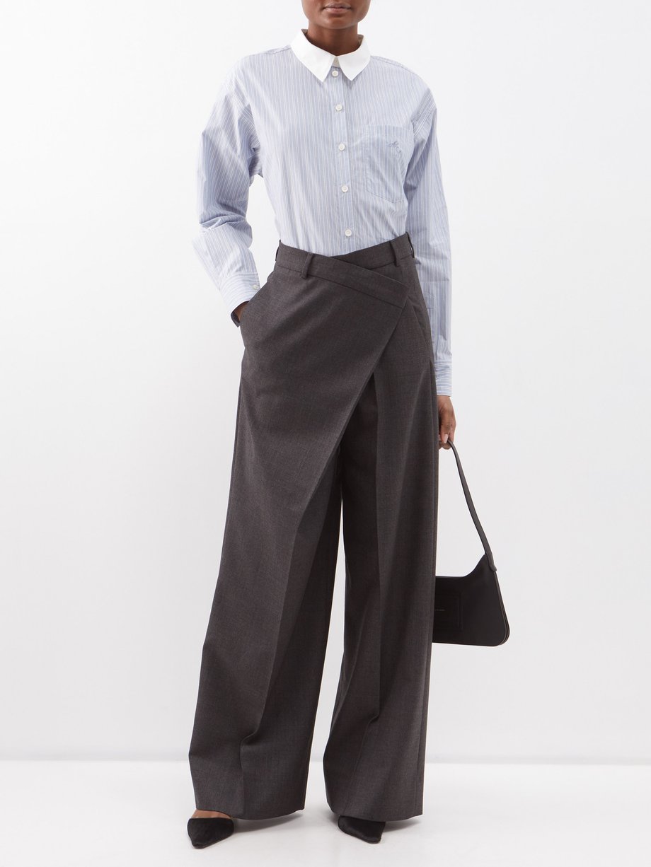 Grey Poffee asymmetric-front tailored wide-leg trousers, Acne Studios